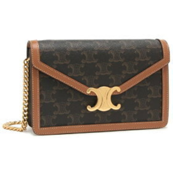 Celine Margot Triomphe Shoulder Bag Chain Wallet Brown - Picture 1 of 8